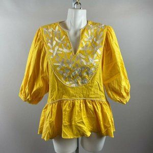 Crosby Mollie Burch Yellow Embroidered Floral Top